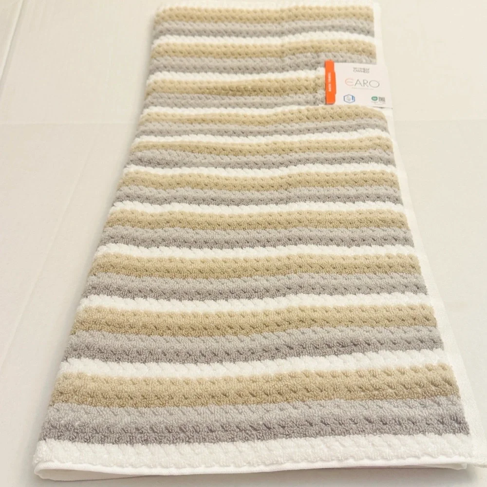 6pc CARO HOME 100% Zero Twist Cotton Stripe Bath Towel Set - Beige Gray -Tiliana
